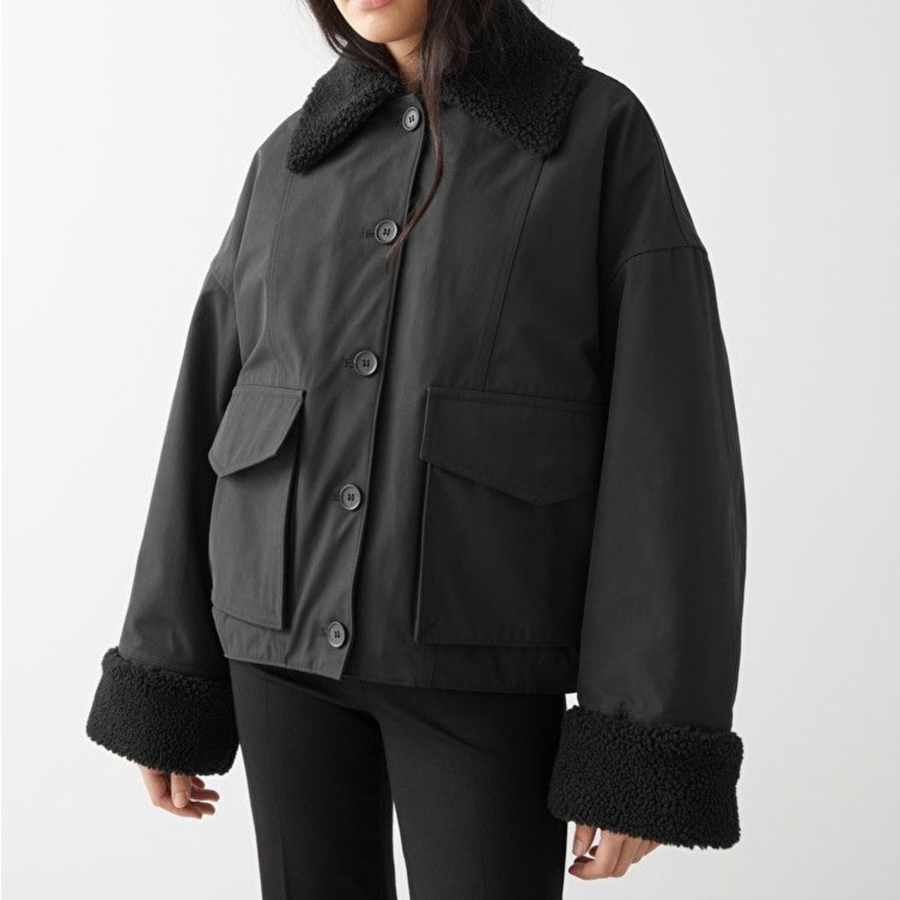And other stories buttoned boxy faux fur sherpa jacket